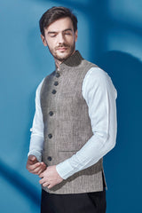 Men's Nehru Collar Jacket Two Tone Formal Sleeveless - Yellwithus.com