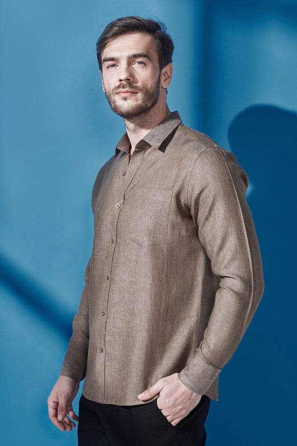 Peanut Extended Collar Linen Shirt - Yellwithus.com