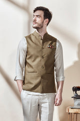 Vintage Men's Olive Green Nehru Jacket-Yellwithus.com