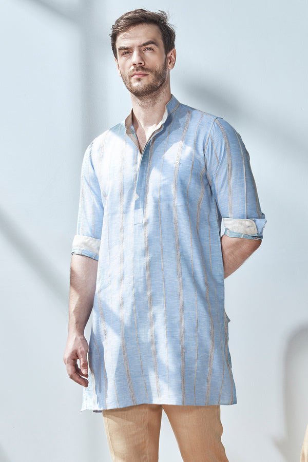 The Mabili Blue Strip Printed Kurta for Men - Yellwithus.com