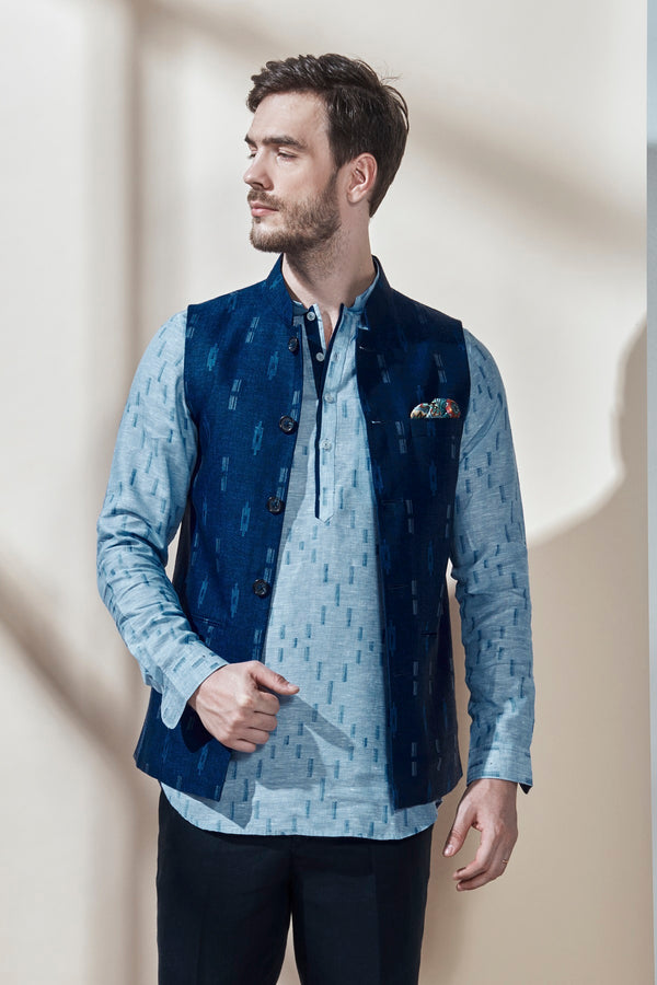 The Azul Nehru Jacket Blue Linen Nehru Jacket Design - Yellwithus.com