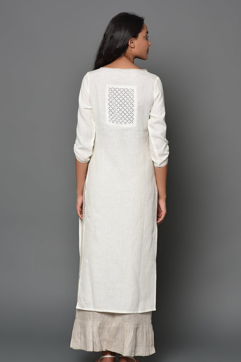 Heirloom off-white Kurti-Yellwithus.com