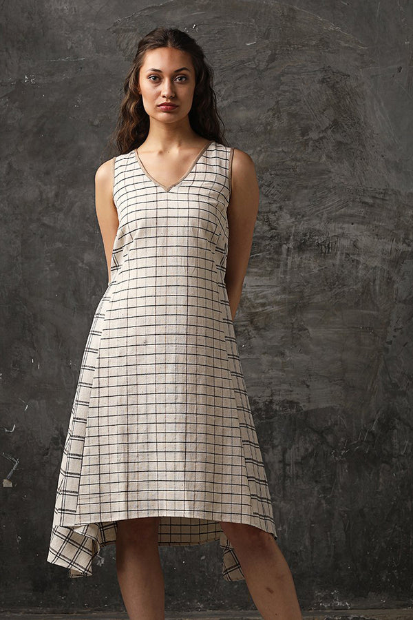 Fashion Faithful Natural Checks Flared Dress-Yellwithus.com