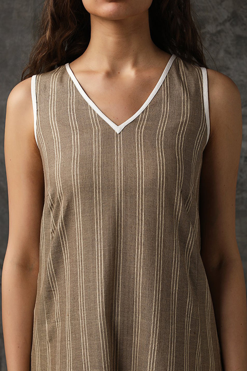 Fashion Faithful Brown Stripes Flared Dress-Yellwithus.com