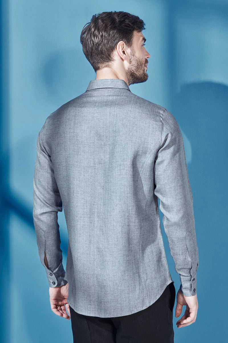 Extended Collar Linen Shirt - Gray Chambray - Yellwithus.com