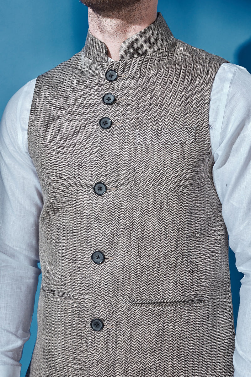 Men's Nehru Collar Jacket Two Tone Formal Sleeveless - Yellwithus.com