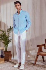 The Eirian Shirt - Sky Blue 100% Linen Shirts for Men | Yellwithus.com