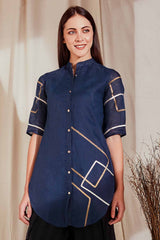 The Vyasa Dark Blue Linen Shirt-Yellwithus.com