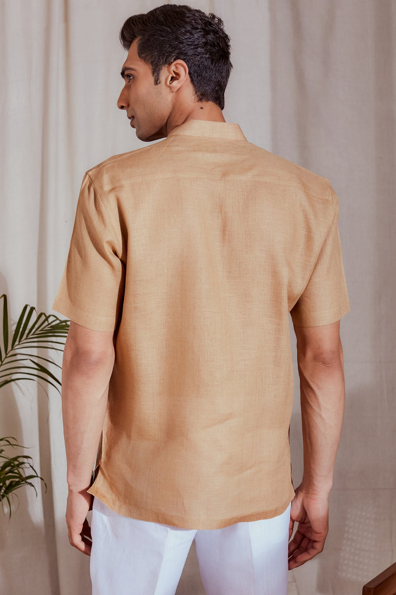 Beige Linen Shirt for Men - El Clasico | Yellwithus.com