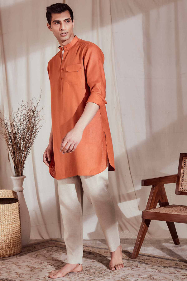 The Zeroun Orange Kurta for Men - Yellwithus.com