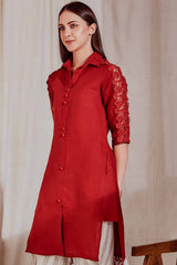 The Alora Linen Maroon Kurta For Women - Yellwithus.com