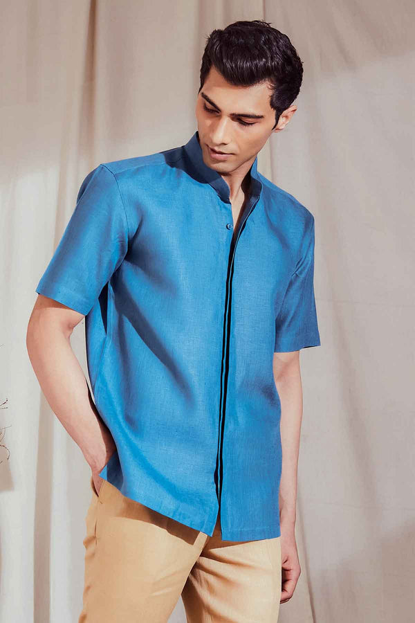 Blue Linen Shirt for Men - El Clasico | Yellwithus.com