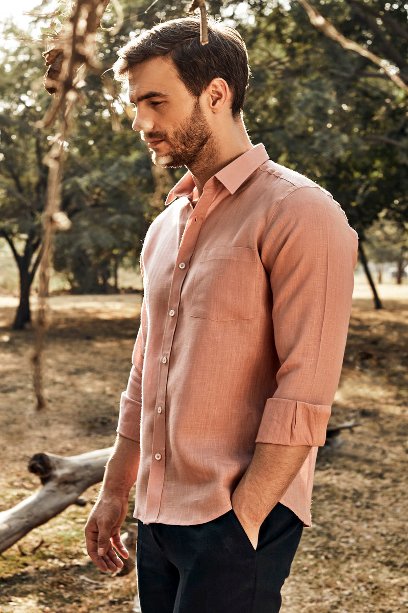 Extended Collar Linen Shirt - Powder Pink - Yellwithus.com