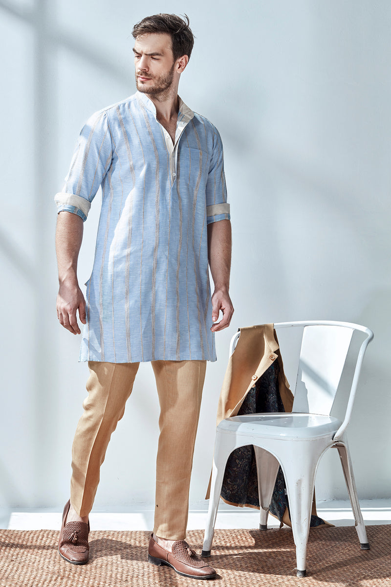 The Mabili Blue Strip Printed Kurta for Men - Yellwithus.com