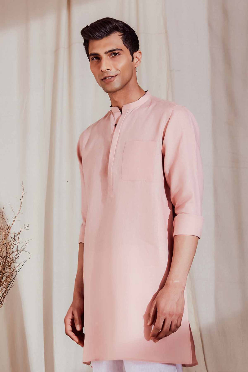 The Hiyan Peach Linen Kurta for Men - Yellwithus.com