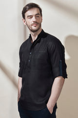 Shiny Short Black Kurta for Men - Yellwithus.com