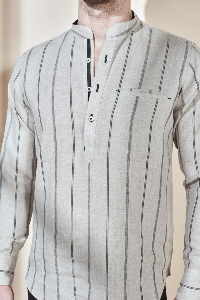 Striped Natural Short Kurta for Man - Yellwithus.com