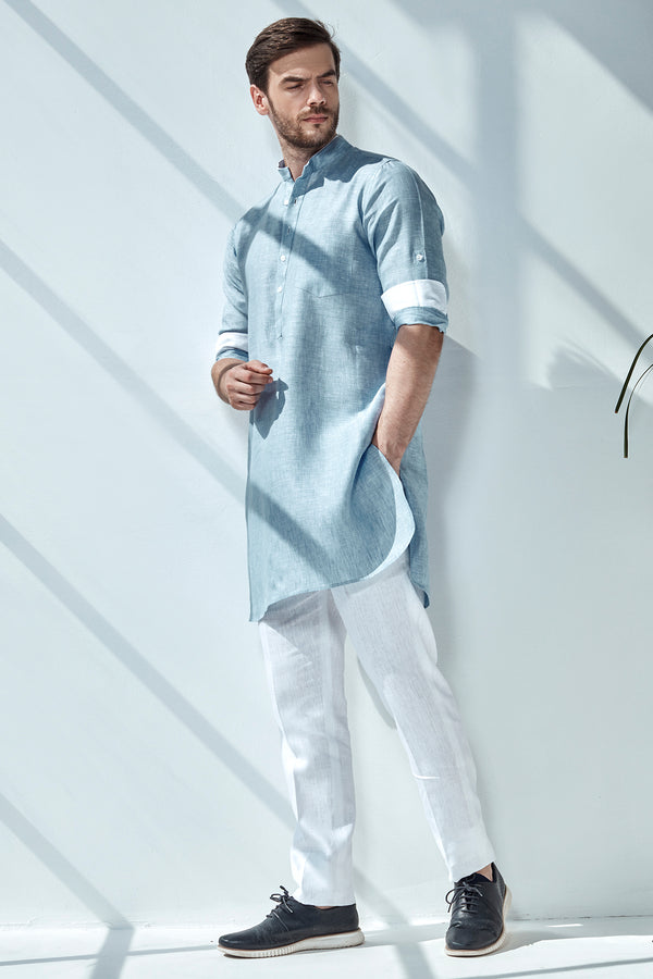 Traditional Vibe Light Blue Kurta for Men - Yellwithus.com