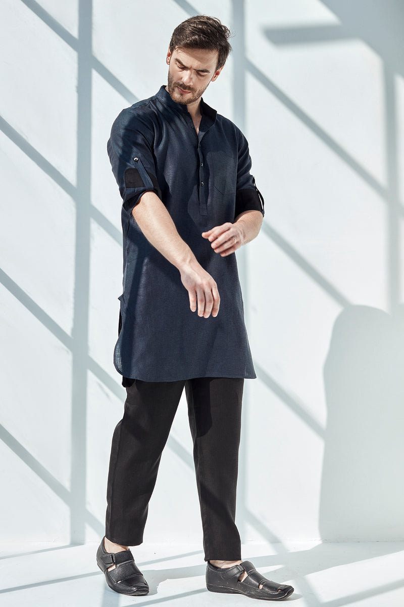 Dark Blue Traditional Vibe Kurta for Men - Yellwithus.com