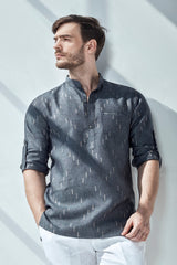 Mandarin Collar Kurta With Rolled Up Sleeves-Yellwithus.com