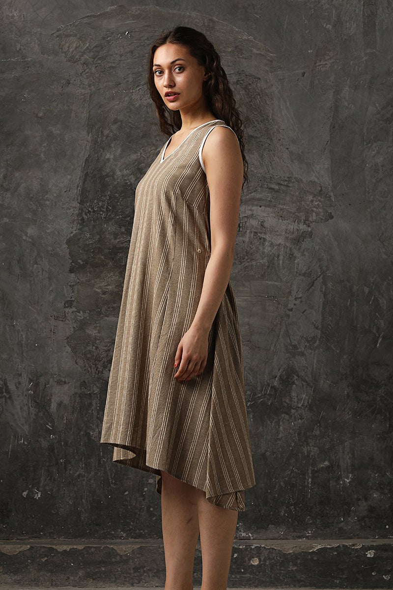 Fashion Faithful Brown Stripes Flared Dress-Yellwithus.com