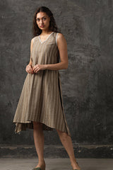 Fashion Faithful Brown Stripes Flared Dress-Yellwithus.com