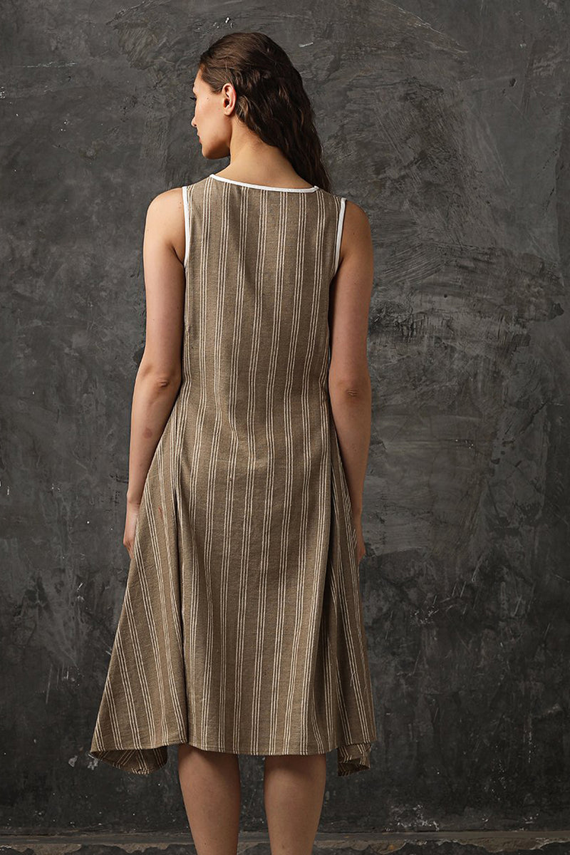 Fashion Faithful Brown Stripes Flared Dress-Yellwithus.com