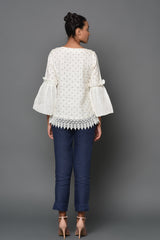 Poetry in White Women's Flared Sleeve Top-Yellwithus.com
