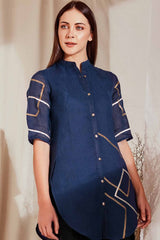 The Vyasa Dark Blue Linen Shirt-Yellwithus.com