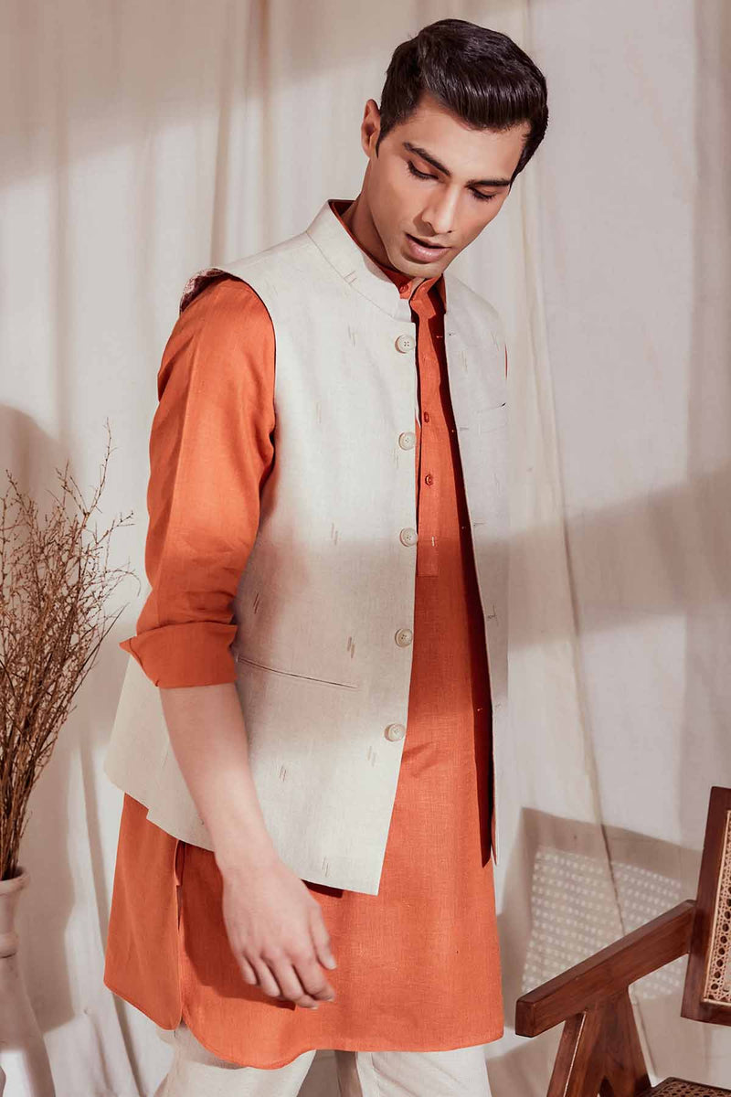 The Regio Beige Linen Nehru Jacket
