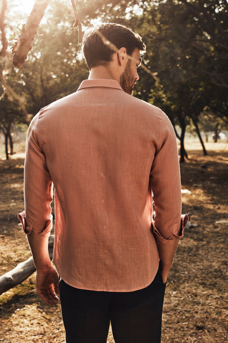 Extended Collar Linen Shirt - Powder Pink - Yellwithus.com