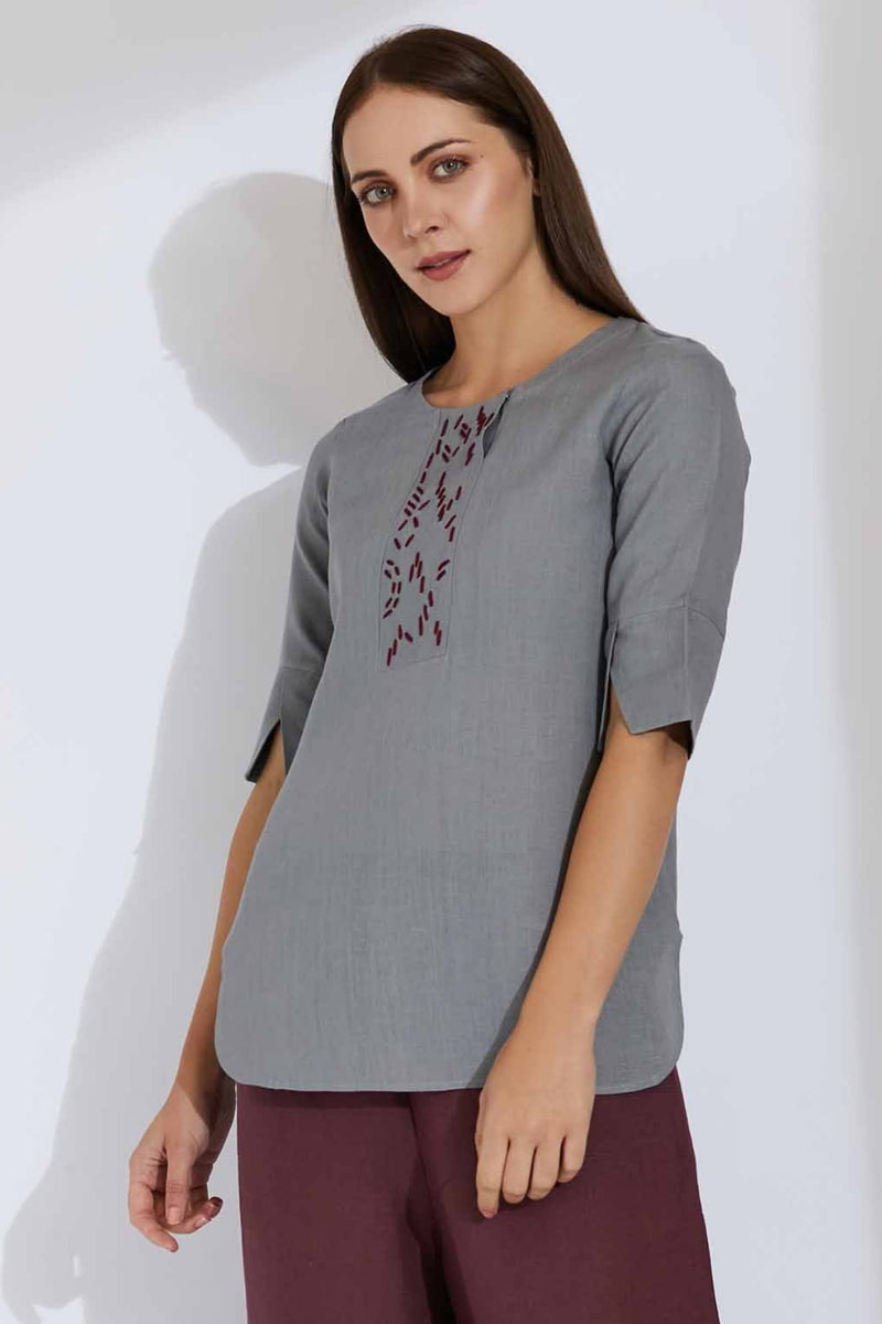 The Heather Top Gray-Yellwithus.com