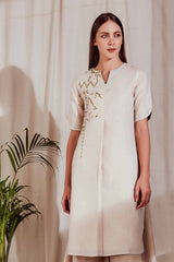 The Mahsa Kurta - Off White Linen Kurta For Ladies | Yellwithus.com