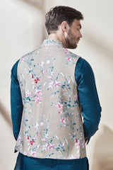 The Norio Nehru Jacket Natural Pink Flower for Wedding - Yellwithus.com