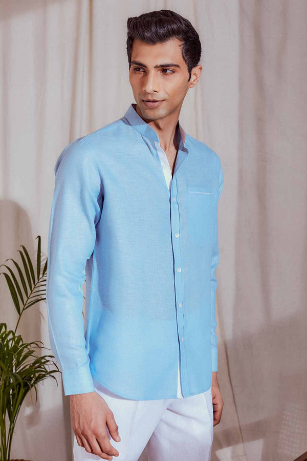 The Eirian Shirt - Sky Blue 100% Linen Shirts for Men | Yellwithus.com