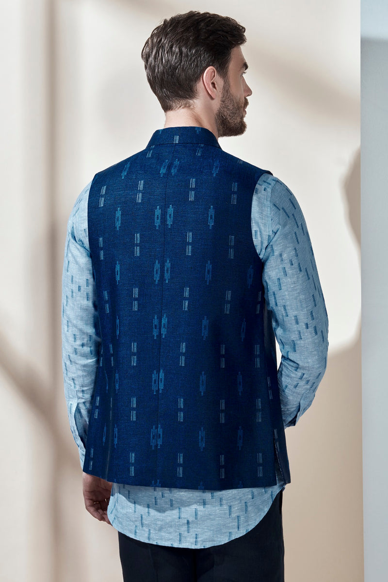 The Azul Nehru Jacket Blue Linen Nehru Jacket Design - Yellwithus.com