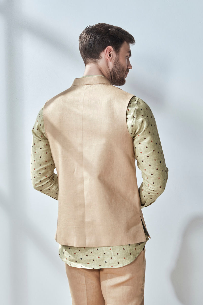 The Samrat Mocha Linen Nehru Jacket for Man -Yellwithus.com