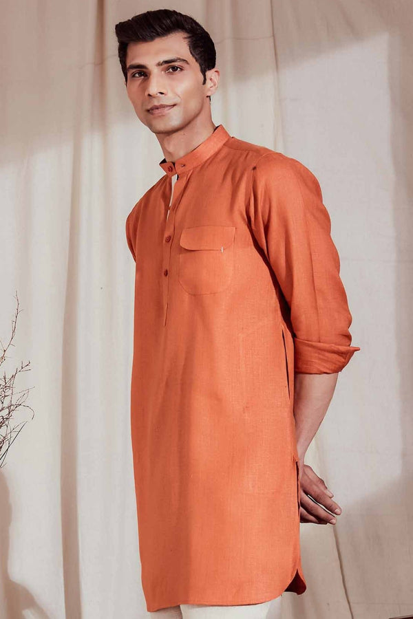 The Zeroun Orange Kurta for Men - Yellwithus.com