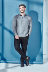 Extended Collar Linen Shirt - Gray Chambray - Yellwithus.com