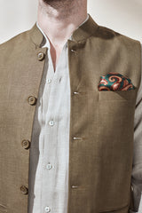 Vintage Men's Olive Green Nehru Jacket-Yellwithus.com