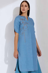 The Mahsa Blue Kurta for Ladies - Yellwithus.com