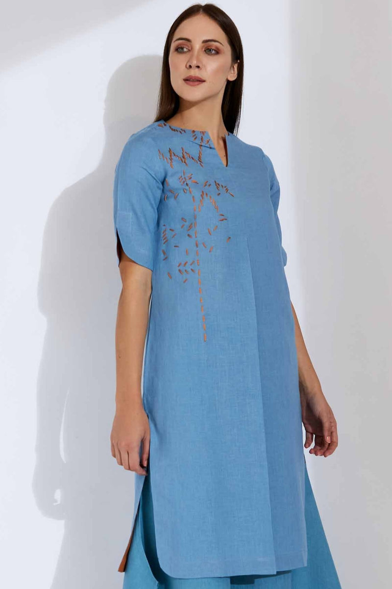 The Mahsa Blue Kurta for Ladies - Yellwithus.com