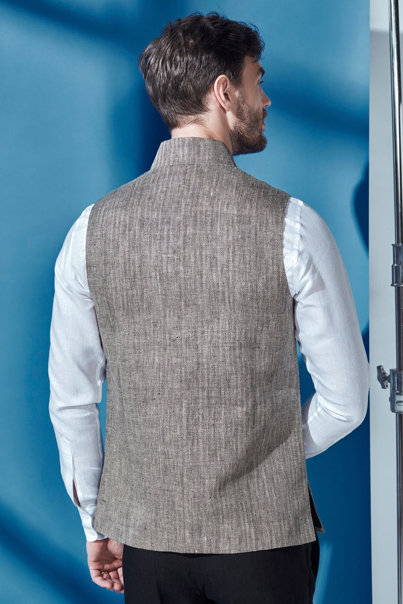 Men's Nehru Collar Jacket Two Tone Formal Sleeveless - Yellwithus.com