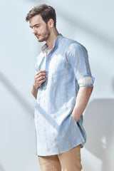 The Mabili Blue Strip Printed Kurta for Men - Yellwithus.com