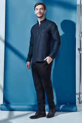 Shiny Short Blue Kurta for Men - Yellwithus.com