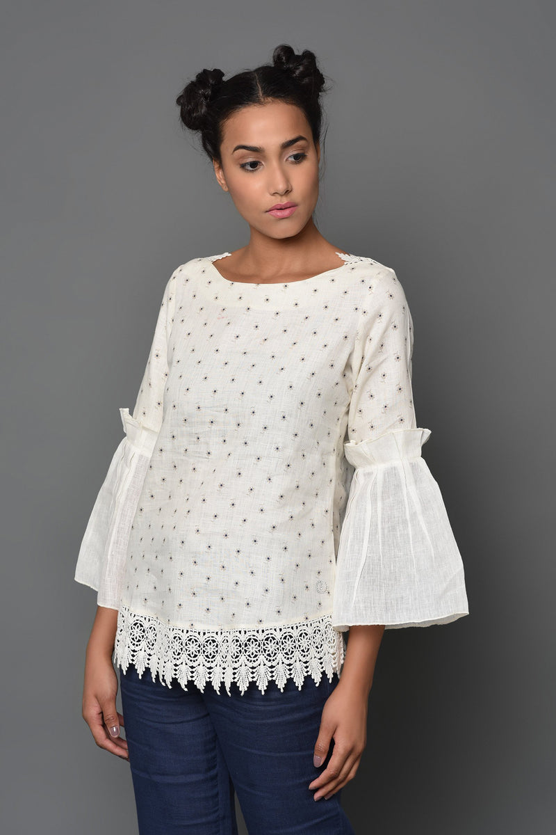 Poetry in White Women's Flared Sleeve Top-Yellwithus.com