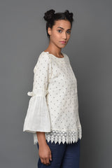 Poetry in White Women's Flared Sleeve Top-Yellwithus.com