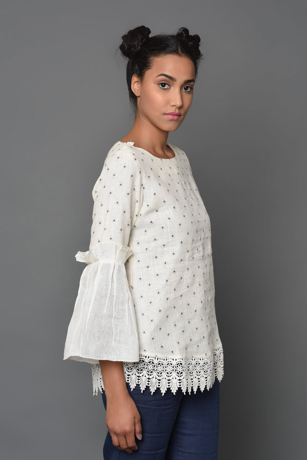 Poetry in White Women's Flared Sleeve Top-Yellwithus.com