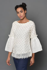 Poetry in White Women's Flared Sleeve Top-Yellwithus.com