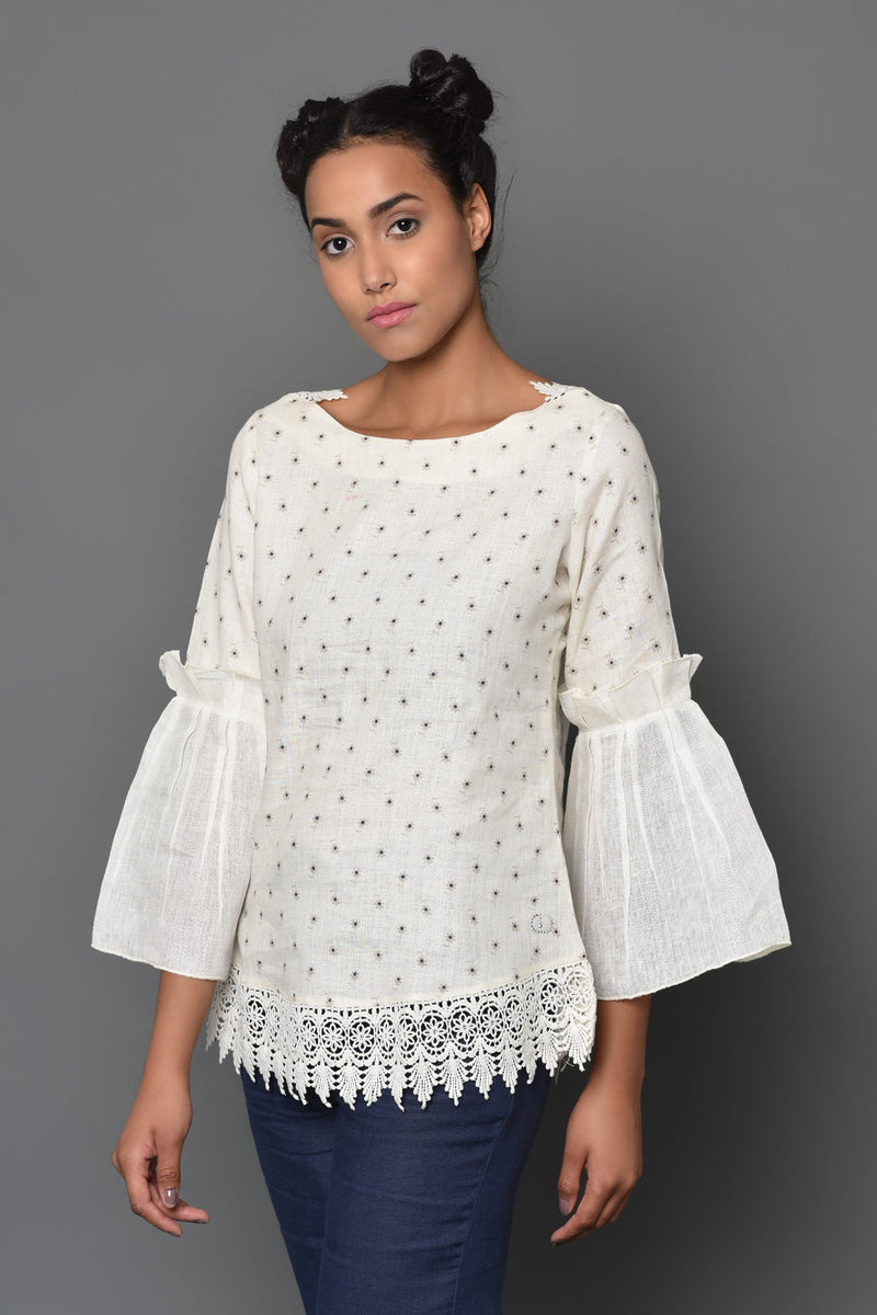 Poetry in White Women's Flared Sleeve Top-Yellwithus.com